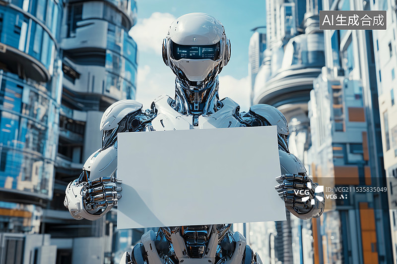 【AI数字艺术】手举纸牌的机器人，人工智能，失业，就业率图片素材