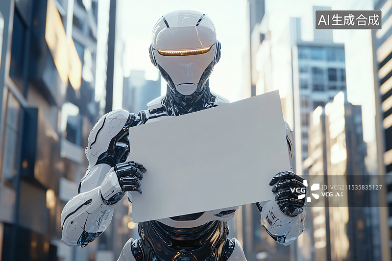 【AI数字艺术】手举纸牌的机器人，人工智能，失业，就业率图片素材