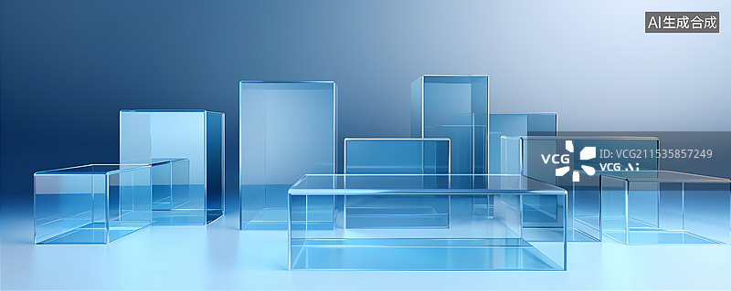 【AI数字艺术】商务科技风蓝色立方体背景图片素材