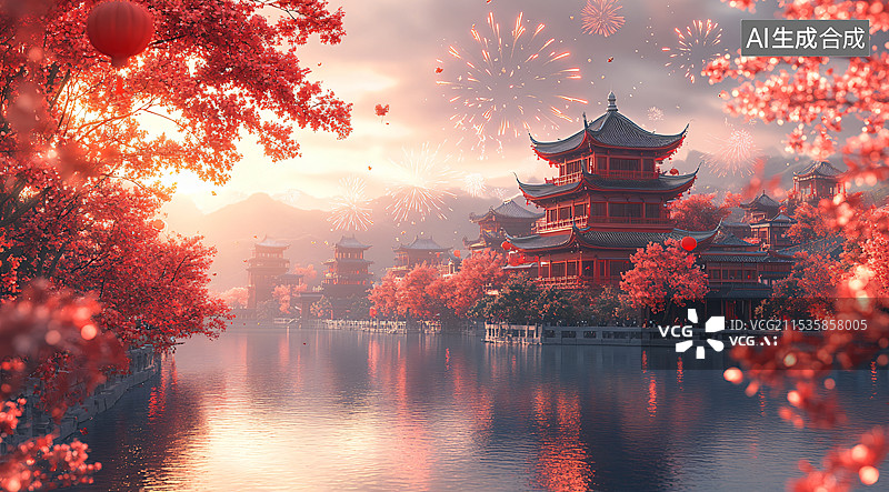 【AI数字艺术】新中式山水画，二十四节气图片素材