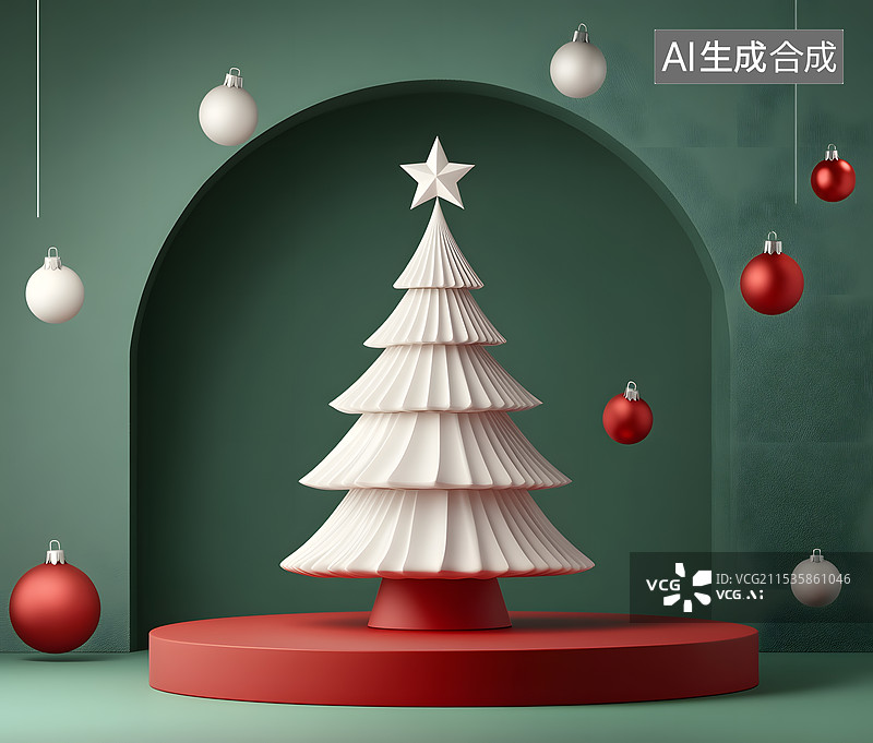 【AI数字艺术】圣诞树3DC4D渲染圣诞节节日海报简约清新图片素材