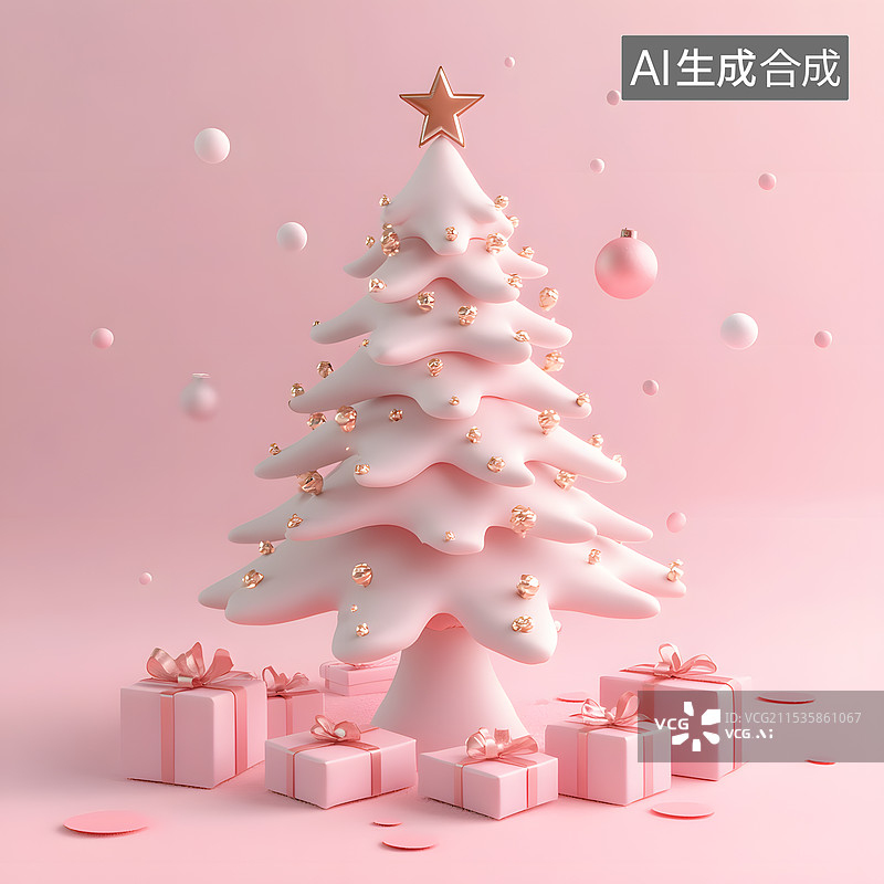 【AI数字艺术】粉色圣诞树和礼盒3DC4D圣诞节海报图片素材