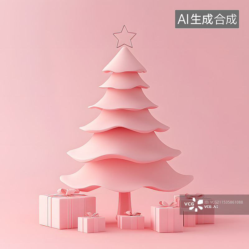 【AI数字艺术】粉色圣诞树和礼盒3DC4D圣诞节海报图片素材