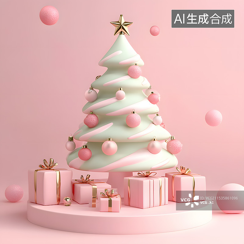 【AI数字艺术】粉色圣诞树和礼盒3DC4D圣诞节海报图片素材
