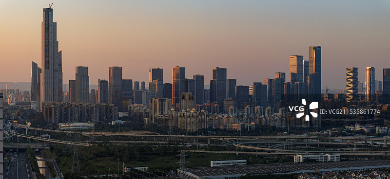南京建邺区金融城全景日落图片素材