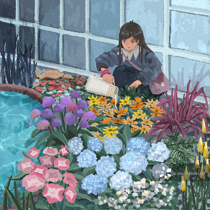 浇灌花草图片素材