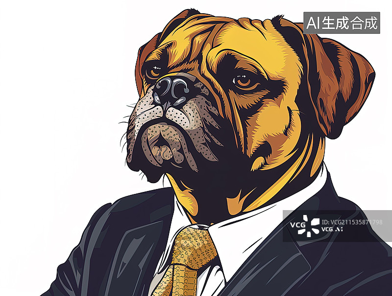 【AI数字艺术】身穿正装拟人化的狗的卡通插画图片素材