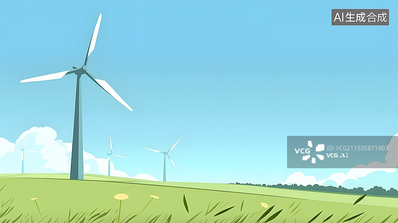 【AI数字艺术】风力发电可再生能源生态环境保护概念场景插图图片素材