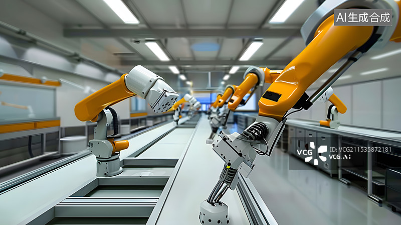 【AI数字艺术】物流园工厂内机械臂机器人图片素材