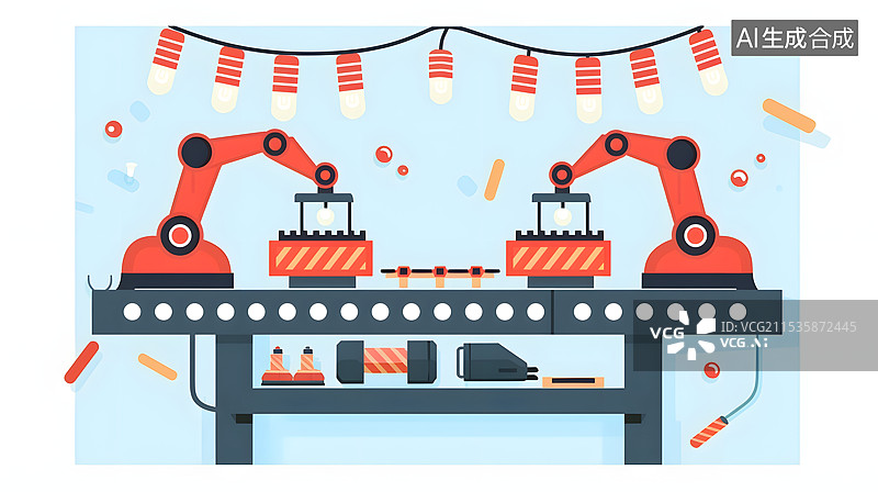【AI数字艺术】插图扁平化工厂内机械臂机器人图片素材