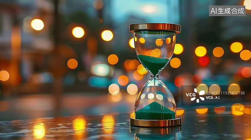 【AI数字艺术】背景虚化光斑的沙漏时间计时器效率图片素材