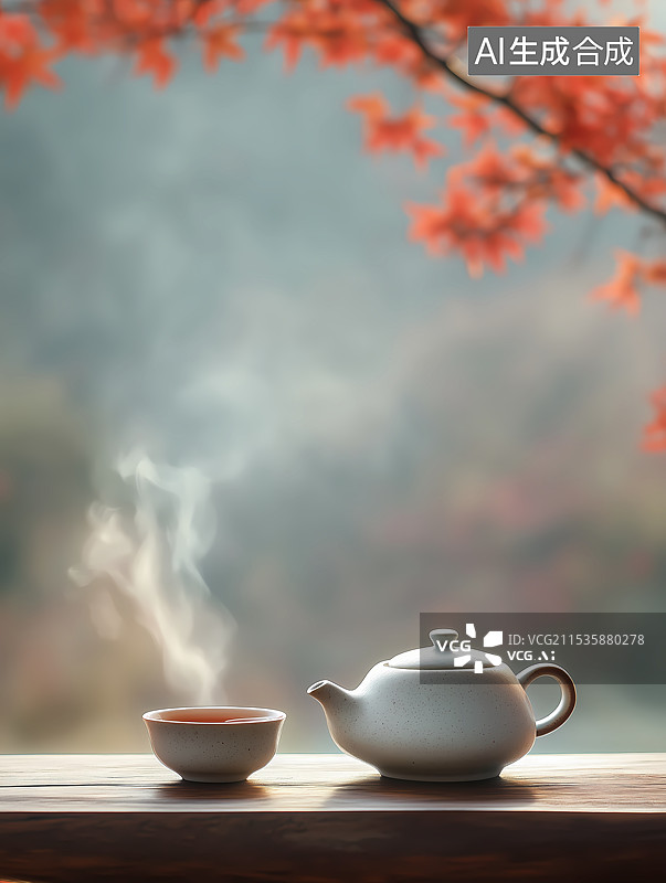 【AI数字艺术】枫树林里的茶杯茶壶图片素材