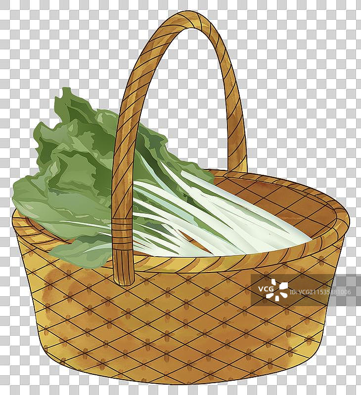 农村乡下乡村种植种田农作物蔬菜白菜竹篮卡通元素素材资讯插画图片素材