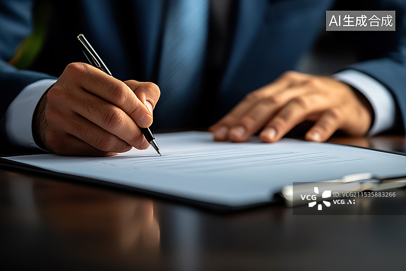 【AI数字艺术】商人在文书上签字手部特写图片素材