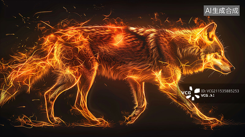 【AI数字艺术】燃烧的火焰狼图腾 横版图片素材