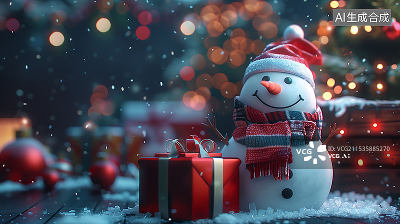 【AI数字艺术】3D渲染圣诞节雪人礼物图片素材