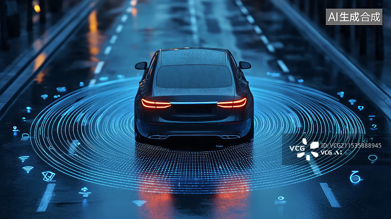【AI数字艺术】智能汽车城市无人自动驾驶应用场景图片素材