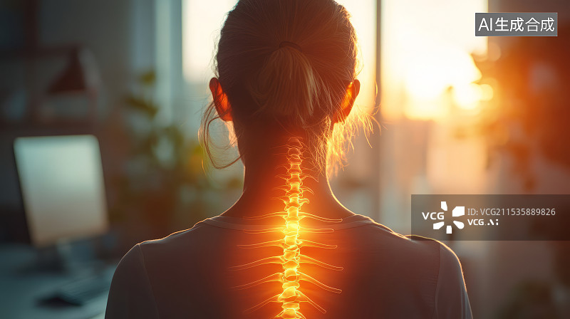 【AI数字艺术】女性脊椎和颈椎病疼痛医学概念图图片素材