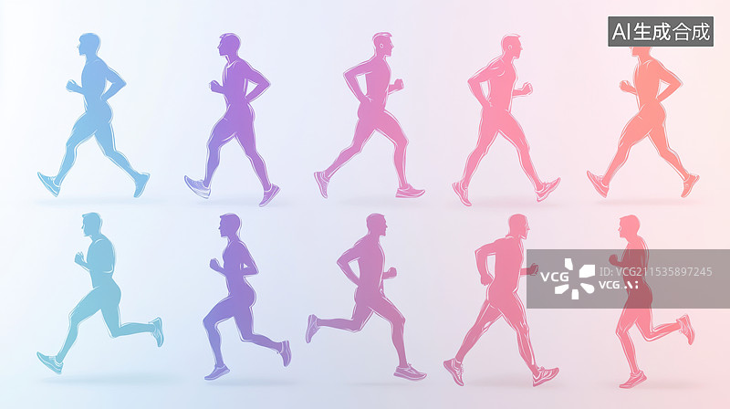 【AI数字艺术】一群运动员跑步的彩色剪影图片素材