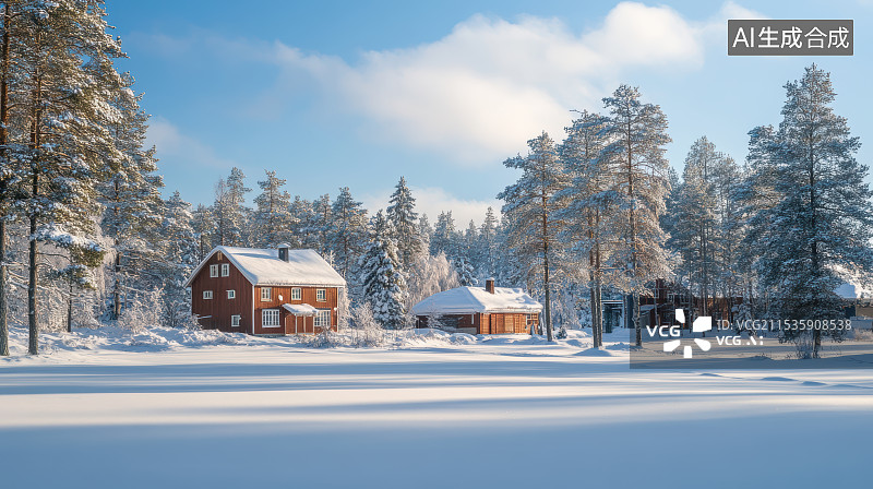 【AI数字艺术】冬天户外森林雪景风光图片素材