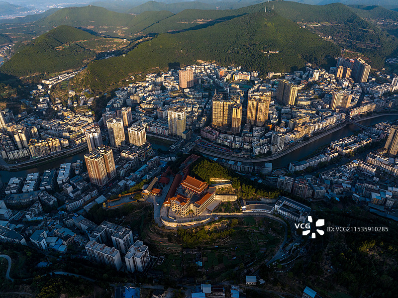 四川省绵阳市盐亭县云溪镇航拍图片图片素材