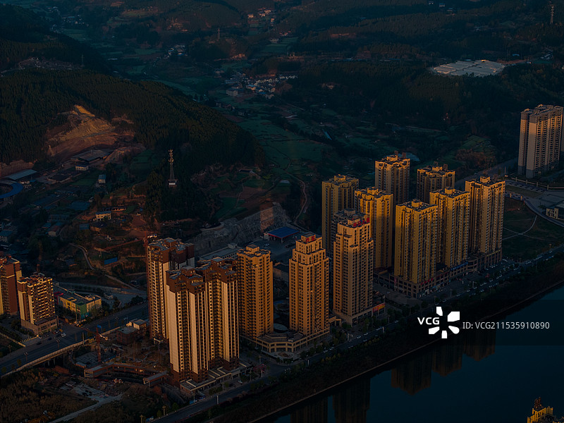 四川省绵阳市盐亭县云溪镇航拍图片图片素材