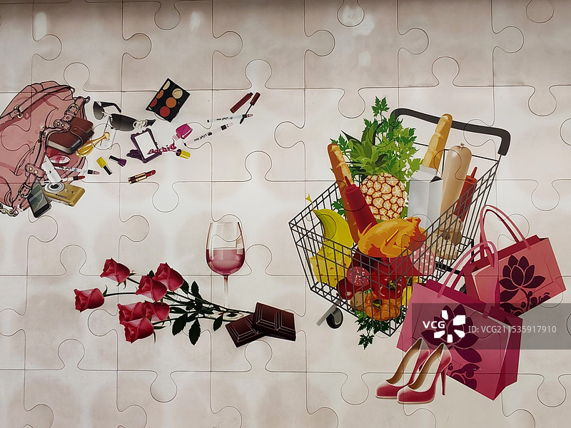 北京地铁十号线反映日常生活场景日用品的壁画图片素材