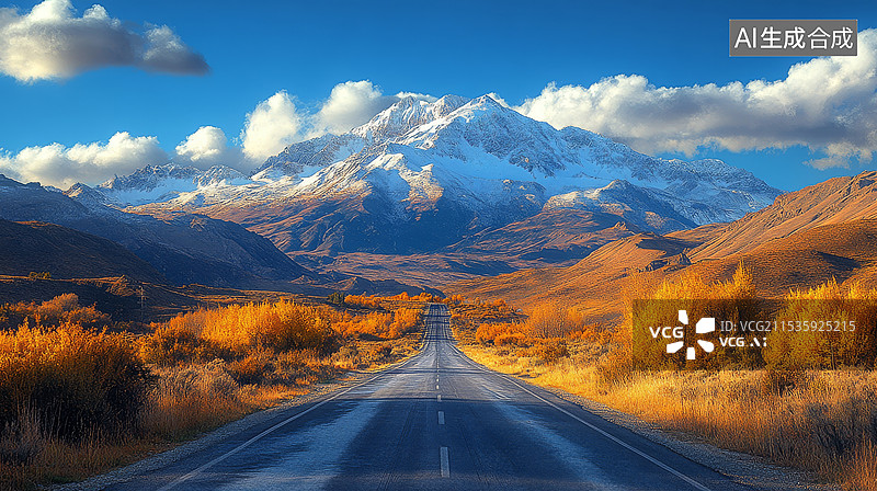 【AI数字艺术】前往雪山的道路图片素材