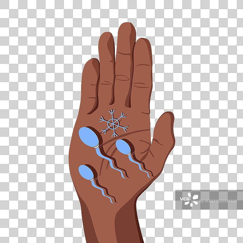 一只手与精子细胞和雪花图片素材
