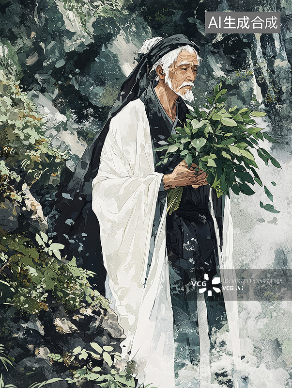 【AI数字艺术】古代学者山水画风人物肖像张仲景图片素材