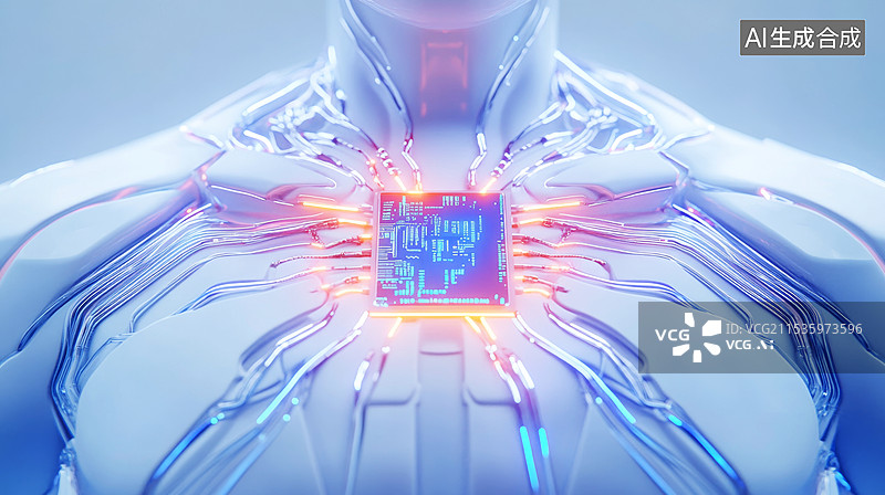 【AI数字艺术】人形机器人胸部芯片特写图片素材