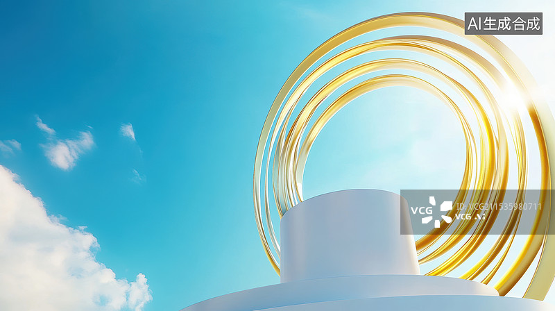 【AI数字艺术】金色螺旋结构与蓝天白云图片素材