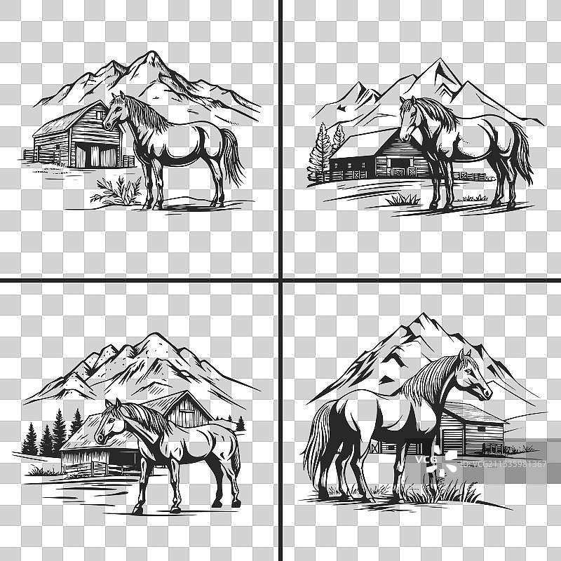 马场 SVG 剪影捆绑包 农舍 SVG图片素材