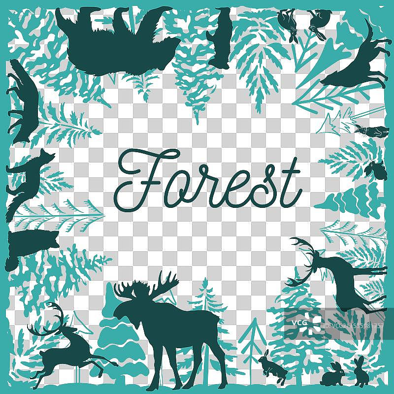 森林中树木和动物的框架图片素材