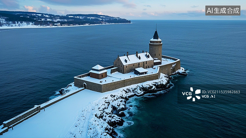 【AI数字艺术】冬季欧洲古典庄园别墅城堡全景鸟瞰图图片素材