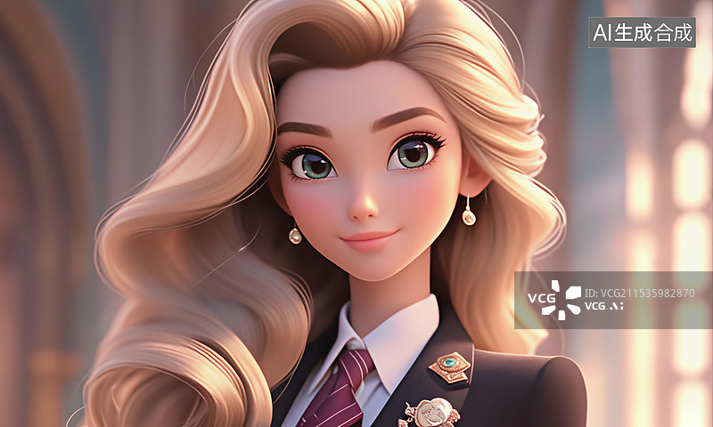 【AI数字艺术】3D卡通金色长发公主图片素材