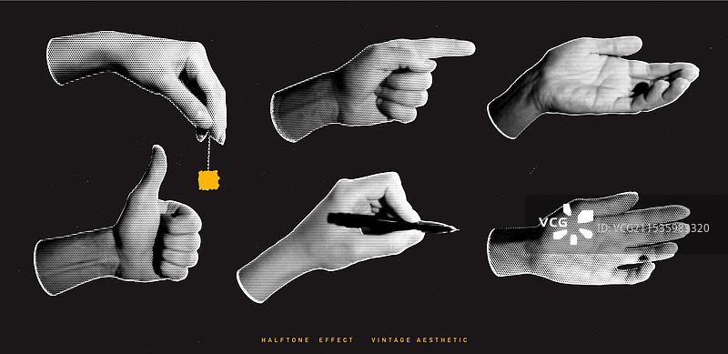 复古波普艺术风格的手部半色调图像集图片素材