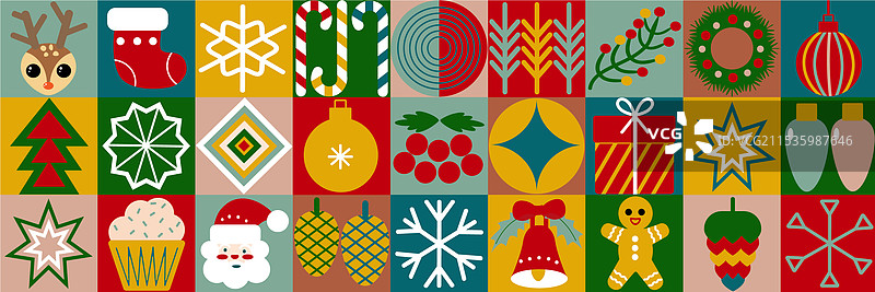 圣诞节抽象几何背景，包豪斯风格图片素材