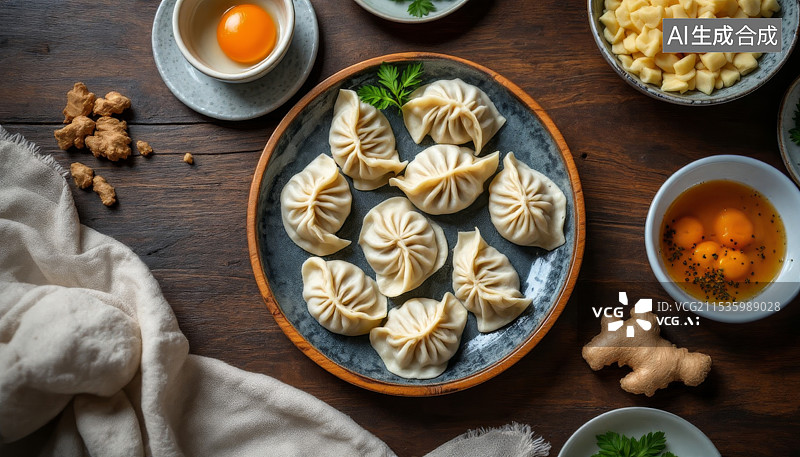 【AI数字艺术】冬至饺子，除夕饺子，春节饺子特写，团圆饭，年夜饭图片素材