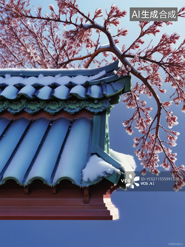 【AI数字艺术】房前屋后的雪中梅花图片素材