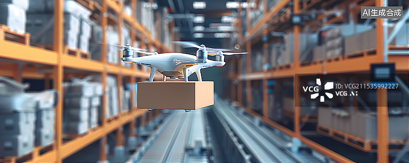 【AI数字艺术】自动化科技智能无人机配送插图图片素材