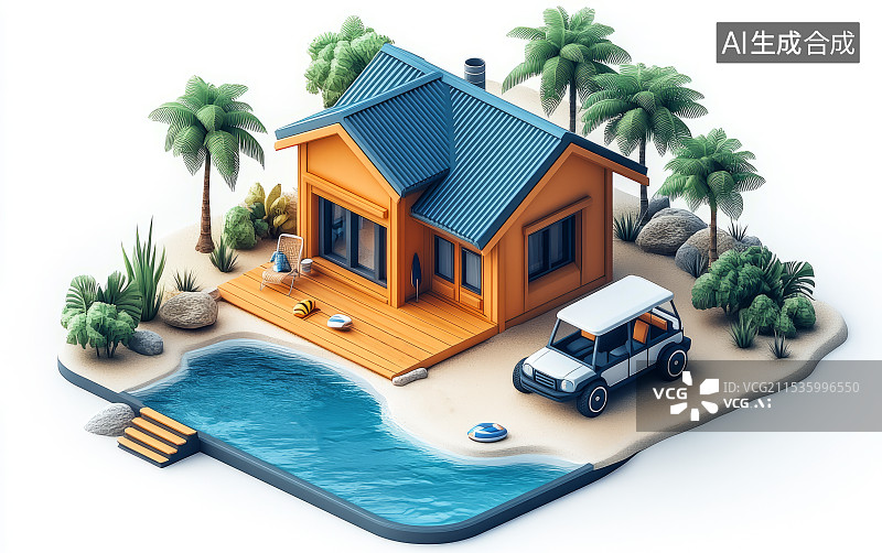 【AI数字艺术】海岛上的建筑微缩景观图片素材