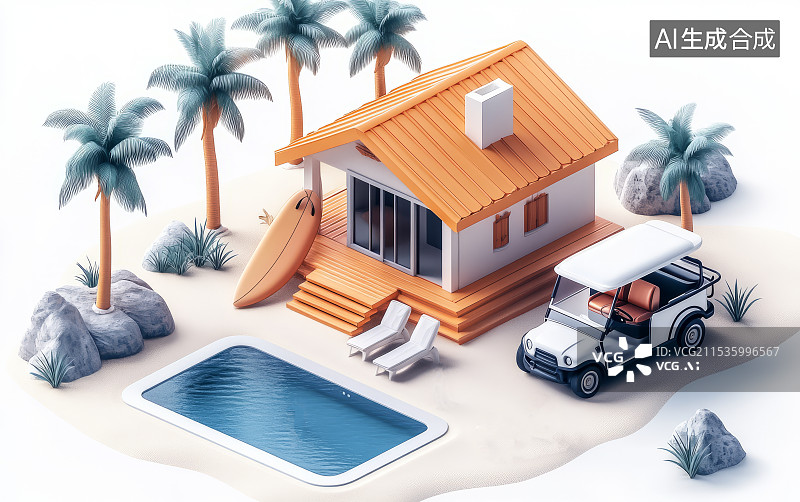 【AI数字艺术】海岛上的建筑微缩景观图片素材