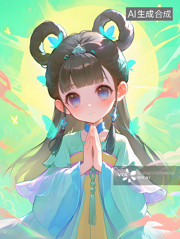 【AI数字艺术】3d水墨水彩可爱的小女孩仙侠场景头像图片素材