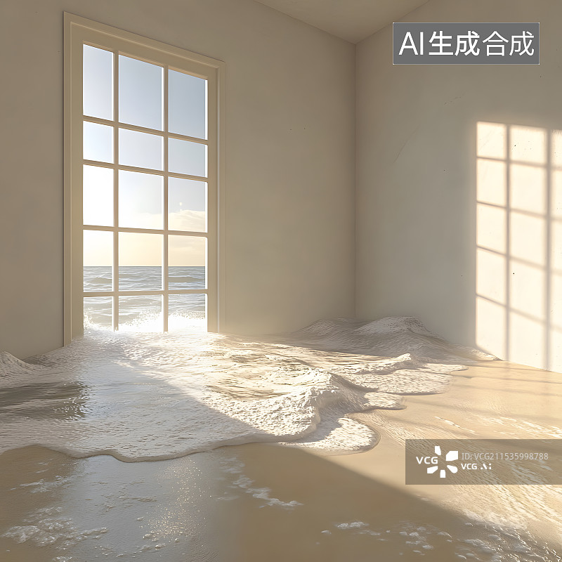 【AI数字艺术】沙滩房间超现实抽像浪花图片素材