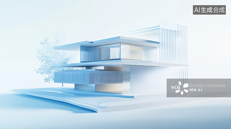 【AI数字艺术】极简风格的白色房地产建筑，艺术背景和宽敞的留白空间，呈现出清新现代的视觉效果。图片素材