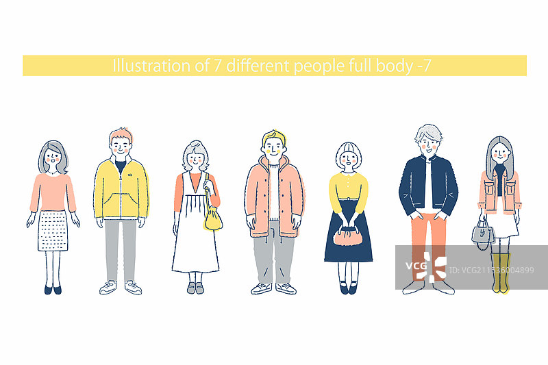 各种性别的人，7名男性和7名女性，全身像图片素材