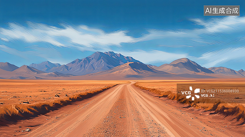 【AI数字艺术】沙漠公路插画图片素材
