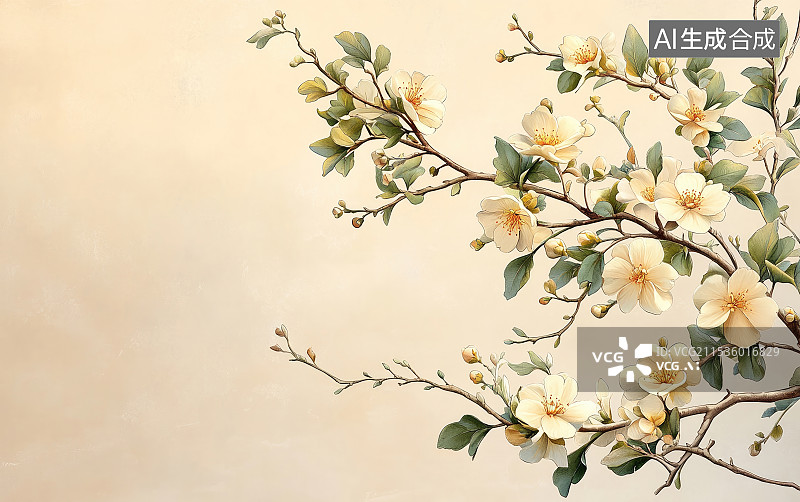 【AI数字艺术】花卉插画，国画风格的配图图片素材