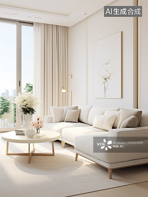 【AI数字艺术】极简现代客厅家居设计,高级灰轻奢风客厅装饰图片素材